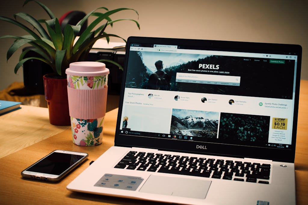 A computer with a created website